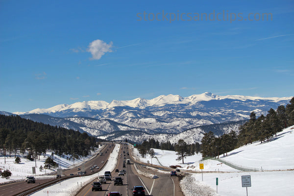 Colorado Highway Blue Sky Snowy