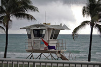 Lifeguard Stand Ready for Storm Florida Beach Atlantic Coast Palm Trees Gray Sky