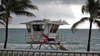 Lifeguard Stand Ready for Storm Florida Beach Atlantic Coast Palm Trees Gray Sky