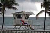 Lifeguard Stand Ready for Storm Florida Beach Atlantic Coast Palm Trees Gray Sky