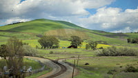 Northern California Railroad Tracks Split Hills Crops Clouds