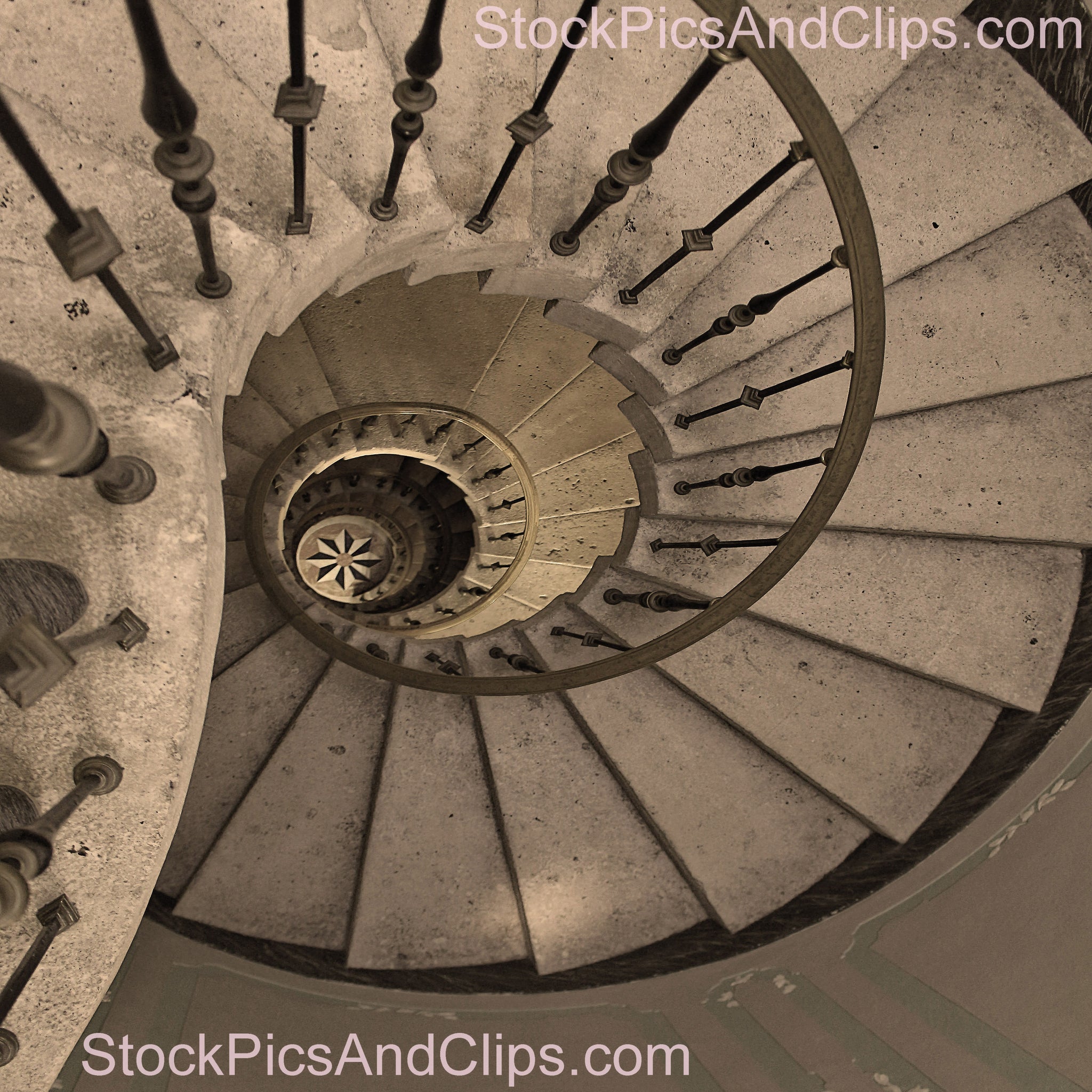 The Vizcaya Spiral Staircase, Square, Sepia – StockPicsAndClips